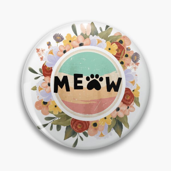 Item preview, Retro Meow – Cute Cat Typography with Floral Frame designed and sold by RisenAgain - Quantum BrainGlitch | Designs.
