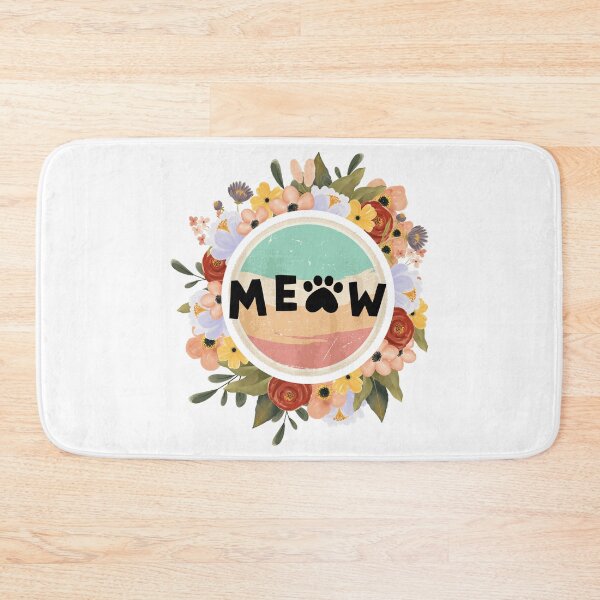 Item preview, Retro Meow – Cute Cat Typography with Floral Frame designed and sold by RisenAgain - Quantum BrainGlitch | Designs.