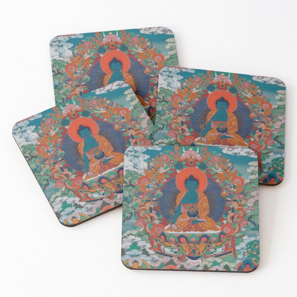 Item preview, Vintage Tibetan Medicine Buddha Thangka Art designed and sold by AetherNest.