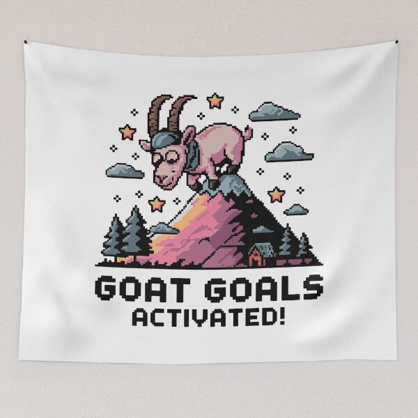 Item preview, Goat Goals Activated – Nerdy Goat on Mountain Pixel Art designed and sold by NaturePixel.