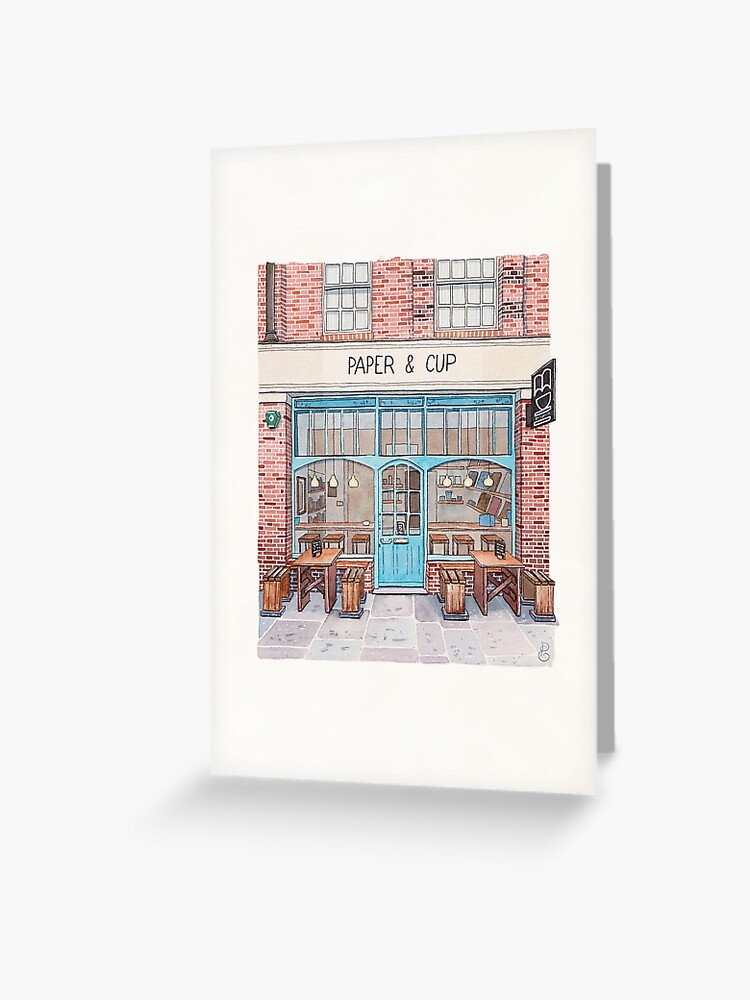 Aperçu 1 sur 2. Carte de vœux avec l'œuvre Elodie Plume - Paper & Cup Coffee Shop créée et vendue par ElodiePlume.