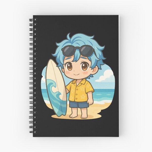 Item preview, Ocean Breeze Chibi Boy – Cute Shy Anime Surfer with Blue Hair & Shades designed and sold by ColorSplash123.