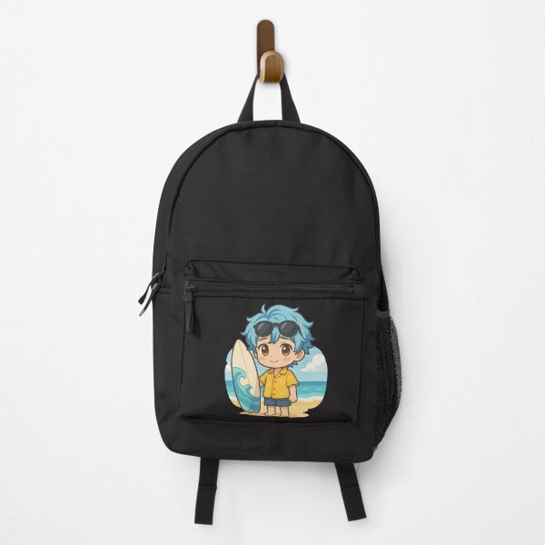 Item preview, Ocean Breeze Chibi Boy – Cute Shy Anime Surfer with Blue Hair & Shades designed and sold by ColorSplash123.