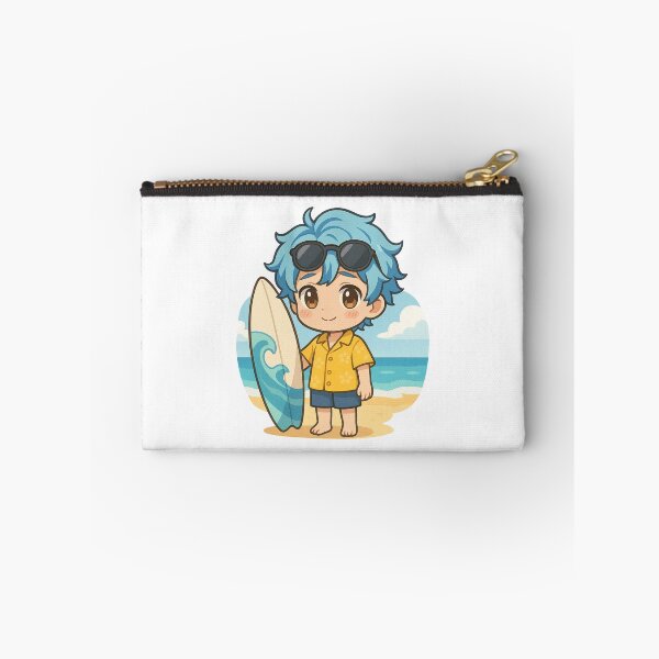 Item preview, Ocean Breeze Chibi Boy – Cute Shy Anime Surfer with Blue Hair & Shades designed and sold by ColorSplash123.