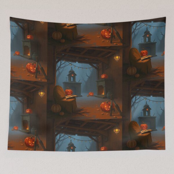 Item preview, Spooky Halloween scene artwork illustration designed and sold by Vintage Designs +.