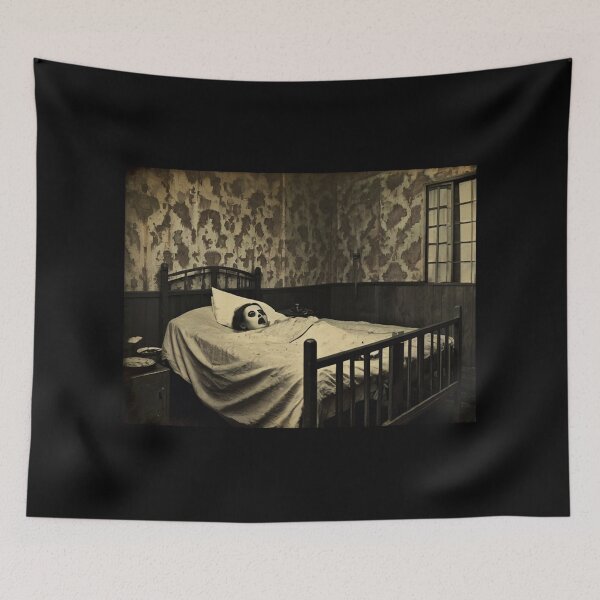 Item preview, Weird disembodied head laying in bed spooky photo designed and sold by Vintage Designs +.