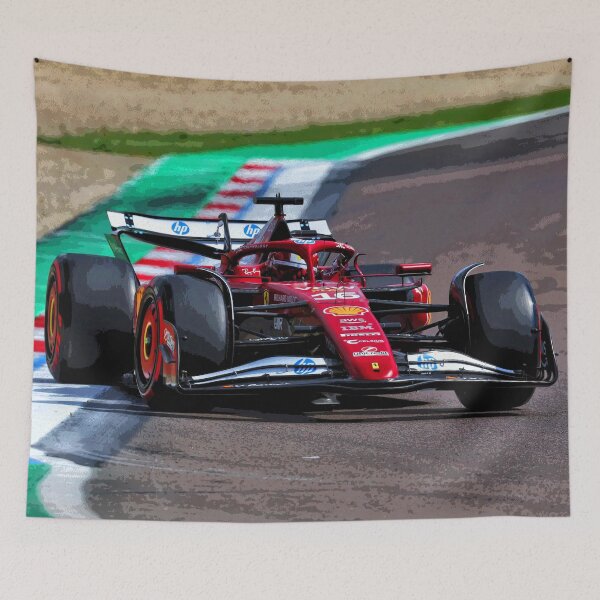 Item preview, Charles Leclerc racing his 2025 F1 car at the Imola Grand Prix abstract designed and sold by Rodissimus1984.