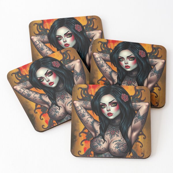 Item preview, Tattooed Goth Girl beautiful pinup poster art designed and sold by Vintage Designs +.