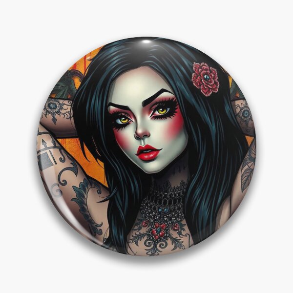 Item preview, Tattooed Goth Girl beautiful pinup poster art designed and sold by Vintage Designs +.