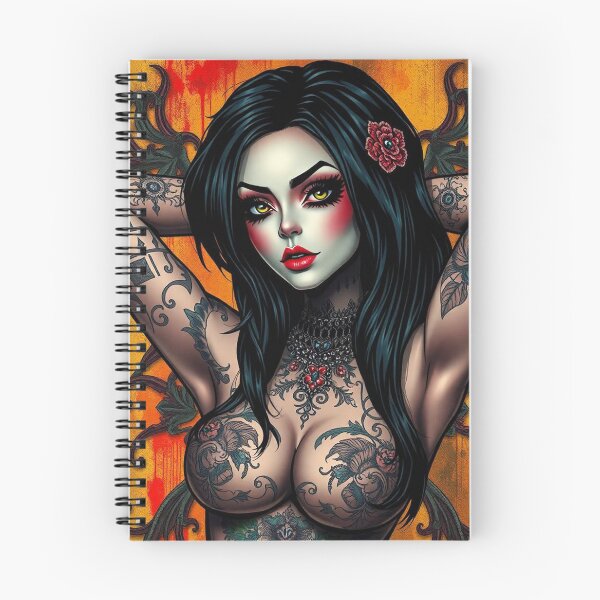 Item preview, Tattooed Goth Girl beautiful pinup poster art designed and sold by Vintage Designs +.
