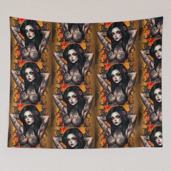 Item preview, Tattooed Goth Girl beautiful pinup poster art designed and sold by Vintage Designs +.