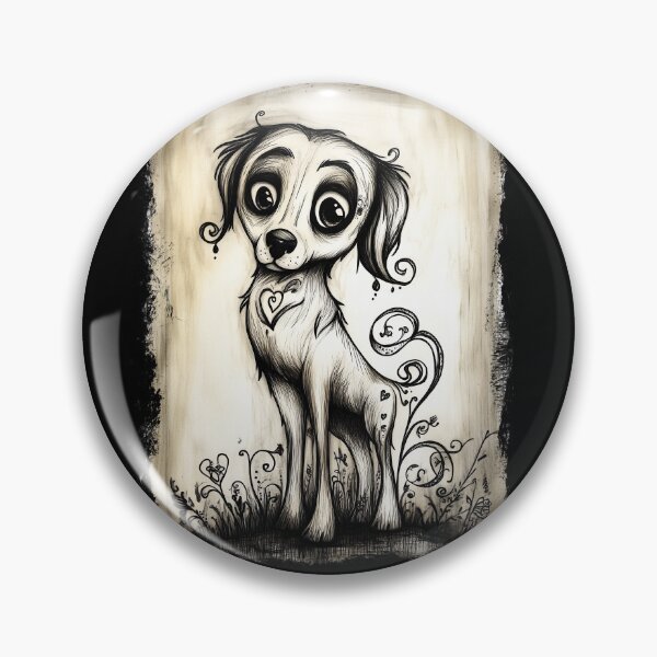 Item preview, Whimsical Gothic Dog – Big-Eyed Vintage Pet Art designed and sold by Spaabus.