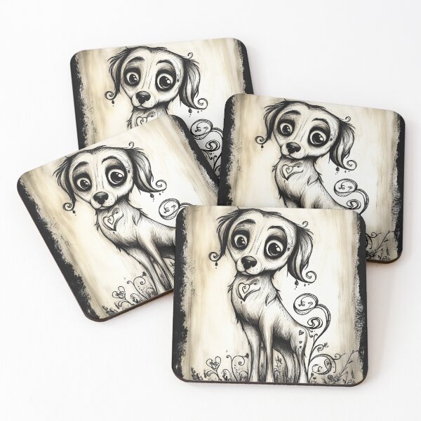 Item preview, Whimsical Gothic Dog – Big-Eyed Vintage Pet Art designed and sold by Spaabus.