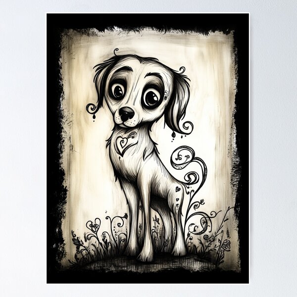Item preview, Whimsical Gothic Dog – Big-Eyed Vintage Pet Art designed and sold by Spaabus.