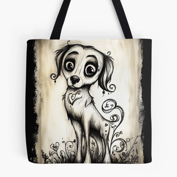 Item preview, Whimsical Gothic Dog – Big-Eyed Vintage Pet Art designed and sold by Spaabus.