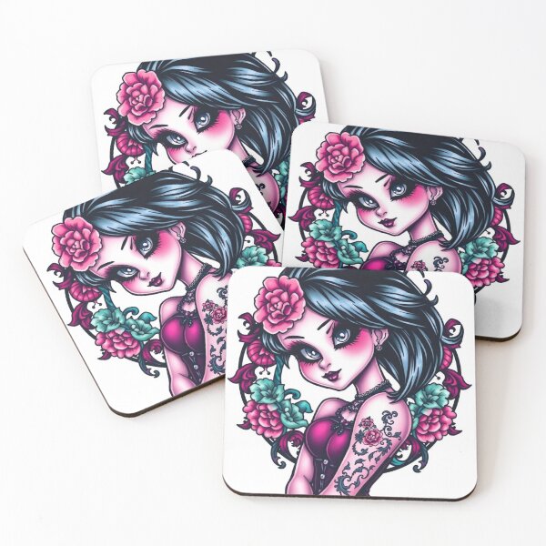 Item preview,  Tattooed Goth Girl beautiful pinup poster art designed and sold by Vintage Designs +.
