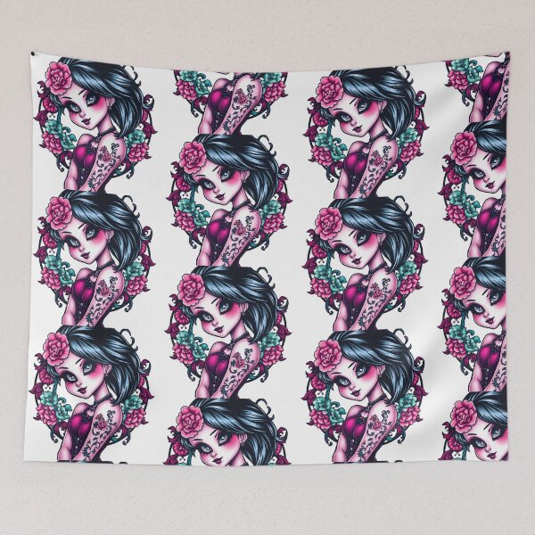 Item preview,  Tattooed Goth Girl beautiful pinup poster art designed and sold by Vintage Designs +.