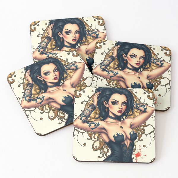 Item preview,  Tattooed Goth Girl beautiful pinup poster art designed and sold by Vintage Designs +.
