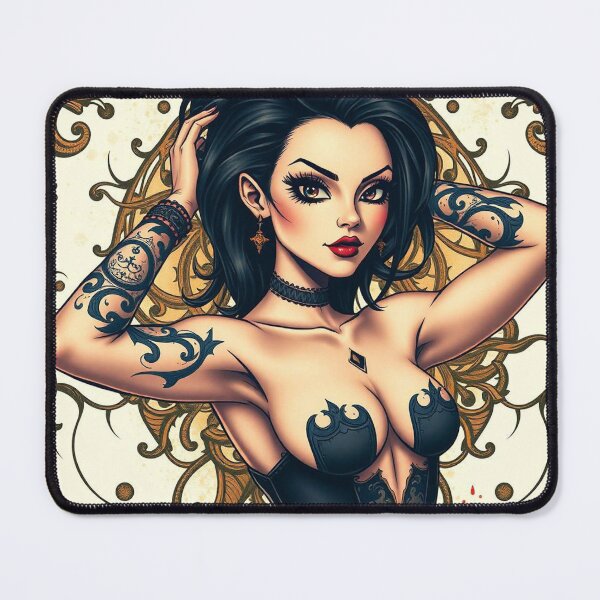 Item preview, Tattooed Goth Girl beautiful pinup poster art designed and sold by Vintage Designs +.