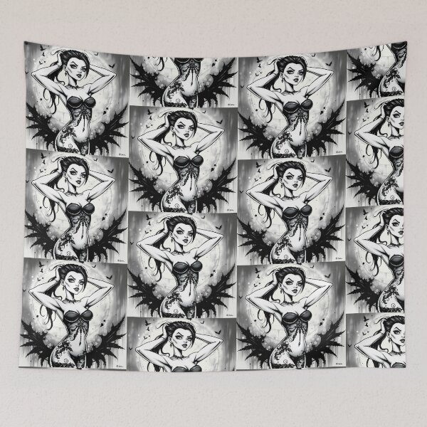 Item preview, Tattooed Goth Girl beautiful pinup poster art designed and sold by Vintage Designs +.