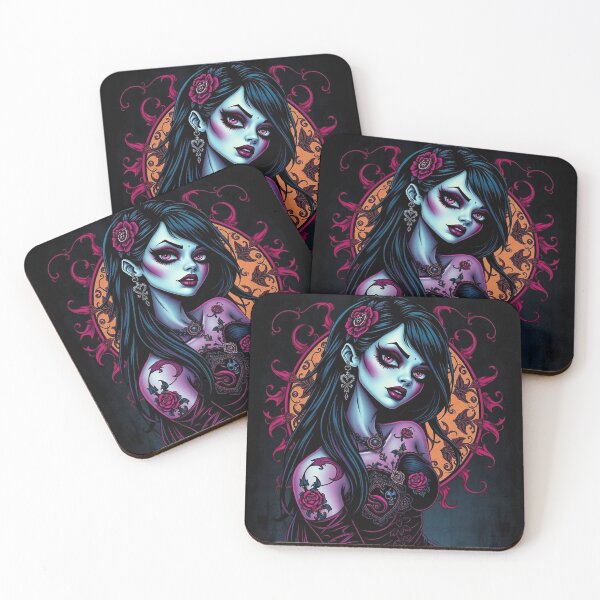 Item preview, Tattooed Goth Girl beautiful pinup poster art designed and sold by Vintage Designs +.