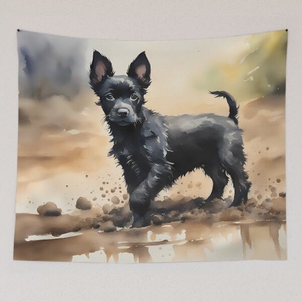 Item preview, Black Little Dog in Mud designed and sold by CalmnessbyChoice.