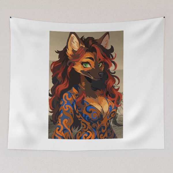 Item preview, Maned Wolf in Orange and Blue Swirly Dress designed and sold by KlakkDrawsStuff.