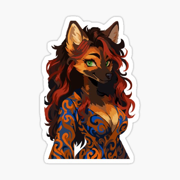 Item preview, Maned Wolf in Orange and Blue Swirly Dress designed and sold by KlakkDrawsStuff.