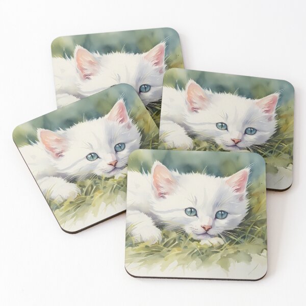 Item preview, White Fluffy Kitten in Grass designed and sold by CalmnessbyChoice.