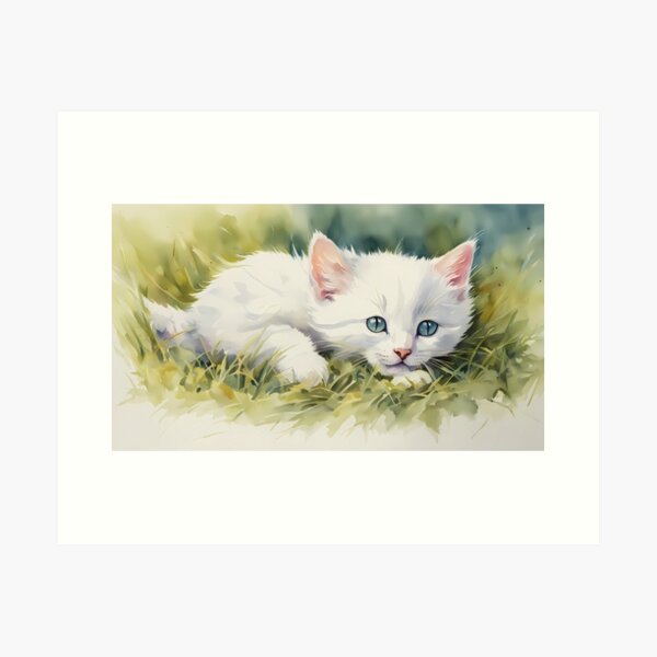 Item preview, White Fluffy Kitten in Grass designed and sold by BookCovered.