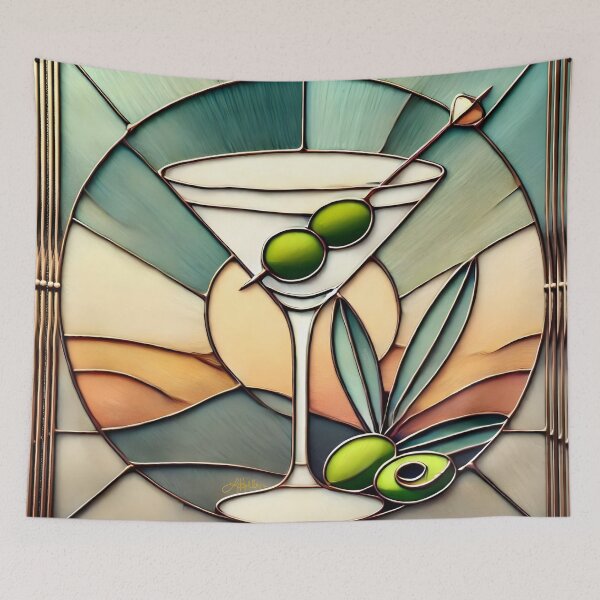 Item preview, Mid Century Stained Glass 2 Olive Martini designed and sold by Lee Hiller Designs.
