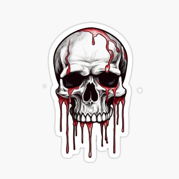 Item preview, Dripping Blood Horror Skull Sticker - Black and White Minimalist Design designed and sold by future-tales.