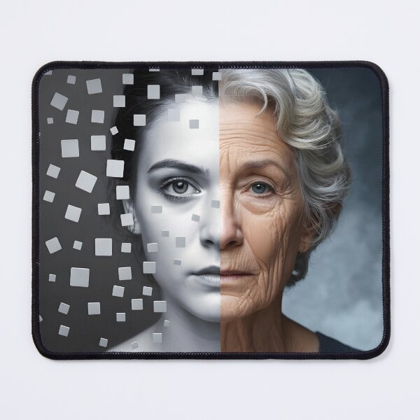 Item preview, Portrait of a woman's face split vertically showing youth and old age designed and sold by mystiquelicorne.