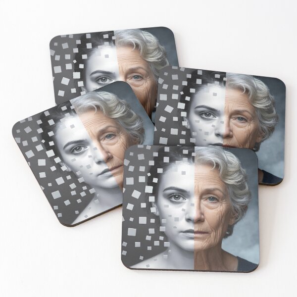 Item preview, Portrait of a woman's face split vertically showing youth and old age designed and sold by mystiquelicorne.
