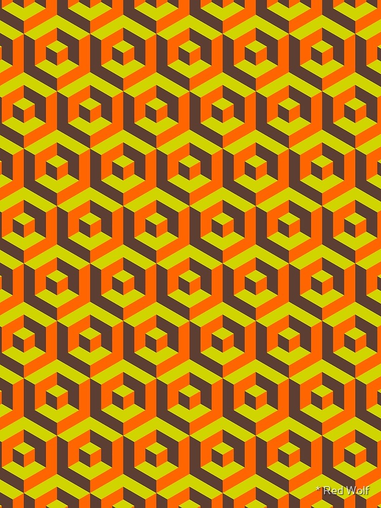 Thumbnail 3 of 3, Scarf, Geometric Pattern: Cube Inset: Moss designed and sold by redwolfoz.