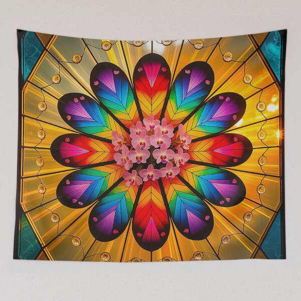 Item preview, Rainbow Stained Glass Mandala Vibrant Floral Geometric Art  designed and sold by Amanda's Factory.