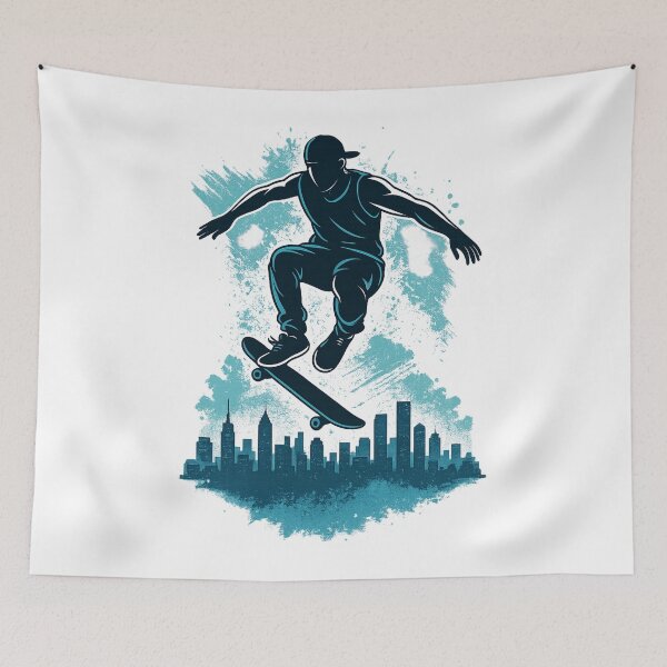 Item preview, Urban Skate Jump – Dynamic Skater Over City Skyline designed and sold by JenniferCreaArte .