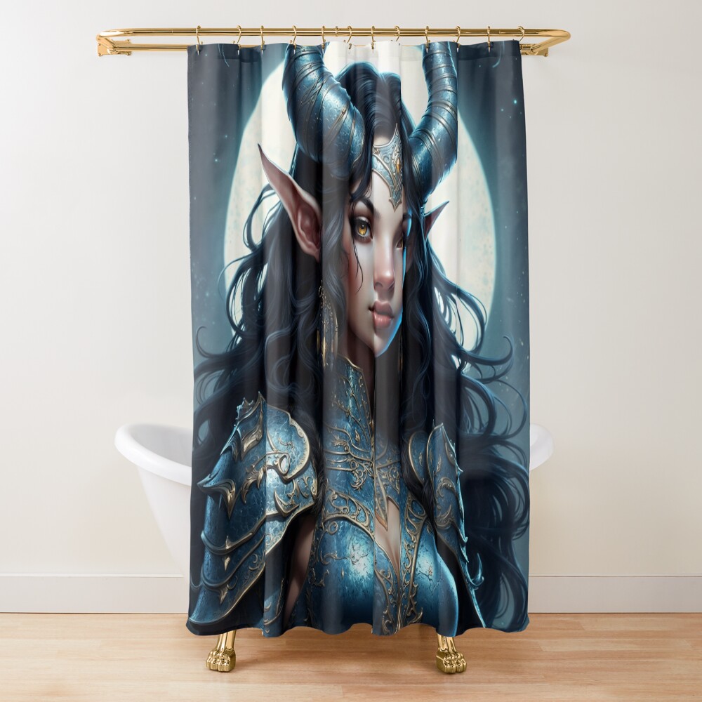 Enigmatic Fantasy Portrait Of The Moonlit Celestial Beauty, Zarathia AI Concept Art by Xzendor7 3 Enigmatic Fantasy Portrait Of The Moonlit Celestial Beauty, Zarathia Ravishing AI Concept Art by Xzendor7 Decorative Art Print Shower Curtain