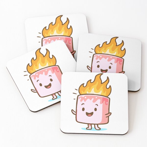 Item preview, Cute kawaii toasting roasted marshmallow zephyr with flame designed and sold by Painted Planet.