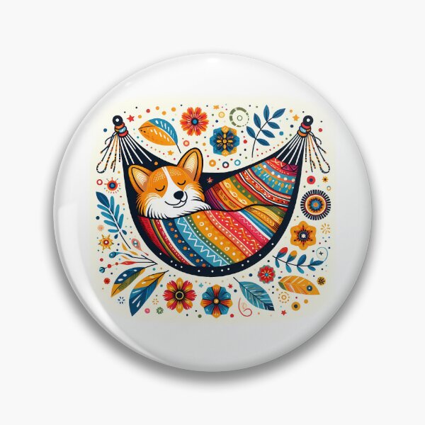 Item preview, Cute Corgi Chillin in a Hammock - Scandinavian Folk Art by heidiannemorris © designed and sold by FOLK ART FUSION by heidiannemorris.