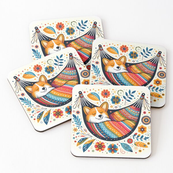Item preview, Cute Corgi Chillin in a Hammock - Scandinavian Folk Art by heidiannemorris © designed and sold by FOLK ART FUSION by heidiannemorris.