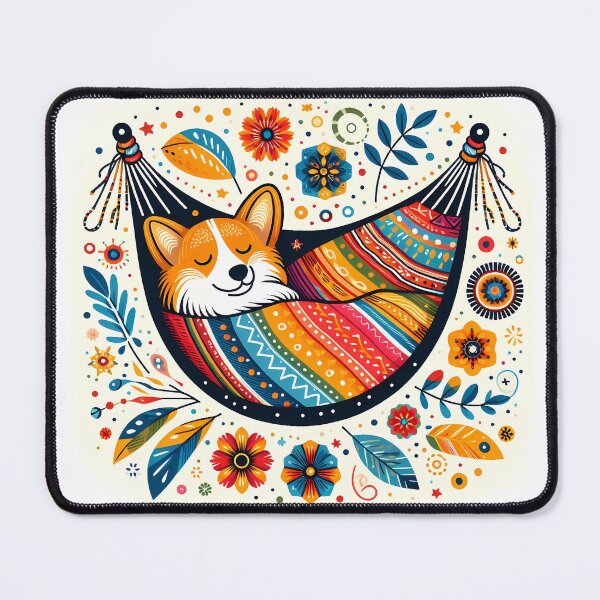 Item preview, Cute Corgi Chillin in a Hammock - Scandinavian Folk Art by heidiannemorris © designed and sold by FOLK ART FUSION by heidiannemorris.