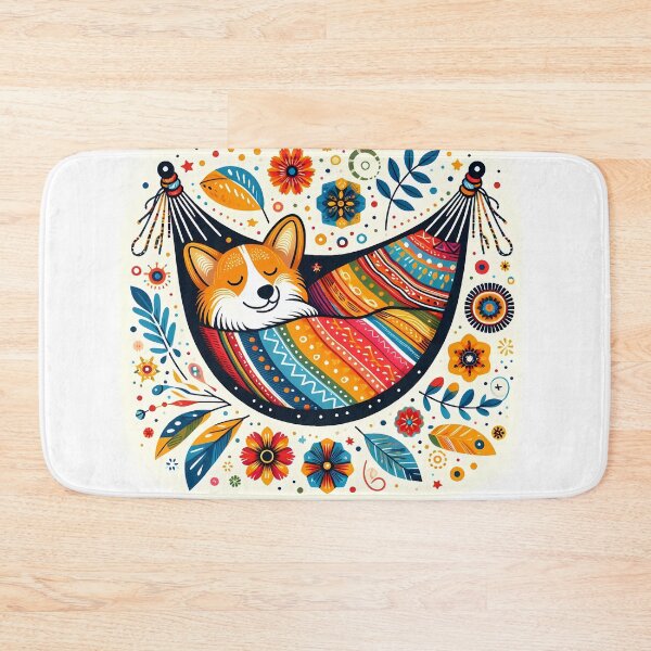 Item preview, Cute Corgi Chillin in a Hammock - Scandinavian Folk Art by heidiannemorris © designed and sold by FOLK ART FUSION by heidiannemorris.