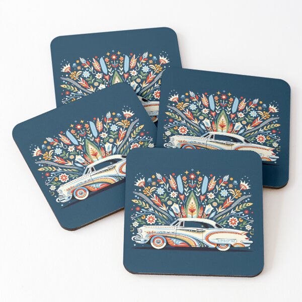 Item preview, Groovy Classic Car with Folk Art Patterns - Scandinavian Folk Art by heidiannemorris © designed and sold by FOLK ART FUSION by heidiannemorris.