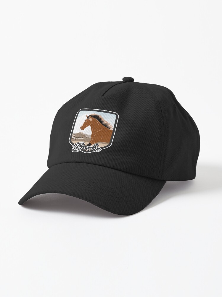 Aperçu 1 sur 7. Casquette avec l'œuvre Cheval Barbe, blason et armoirie cheval bai, cheval de selle, races de chevaux du Maroc créée et vendue par WebEquitation.