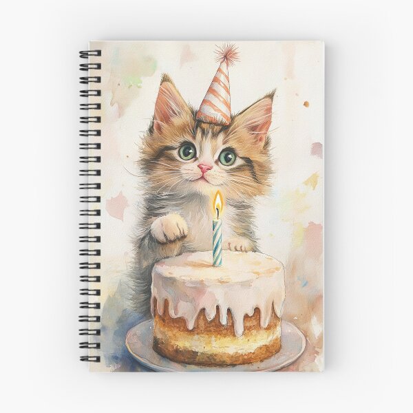 Item preview, Cute Kitten Birthday Watercolor Painting designed and sold by MahsaWatercolor.