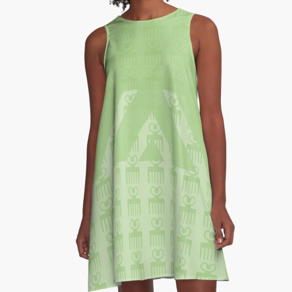 Duafe - Wooden Comb - Adinkra symbol light green touch A-Line Dress