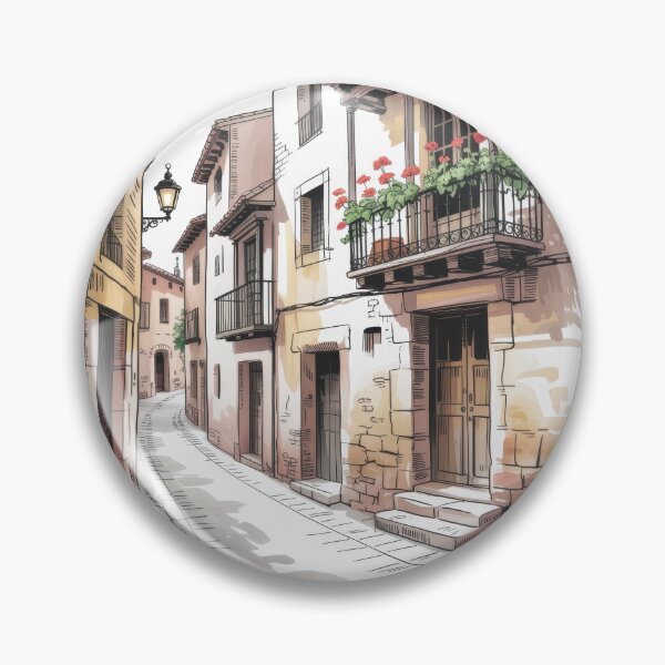 Item preview, Romantic alley in Albarracín, Spain – Historical architecture illustration in retro vintage style designed and sold by pod24.