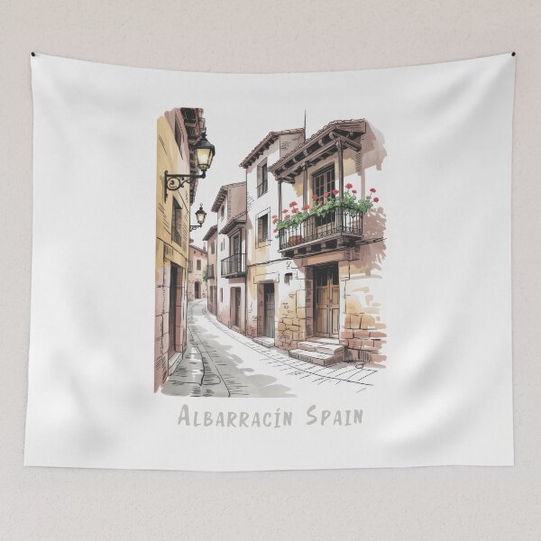 Item preview, Romantic alley in Albarracín, Spain – Historical architecture illustration in retro vintage style designed and sold by pod24.