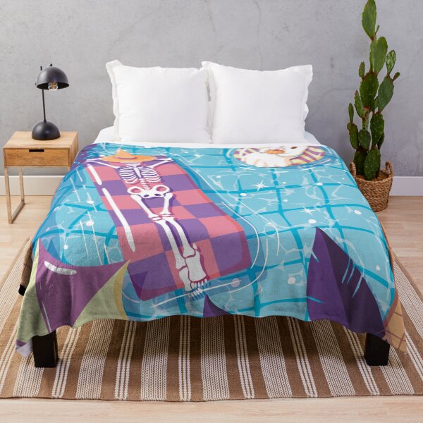 Item preview, Spooky Swimming Pool Day With Witchy Skeleton and Cute Ghost designed and sold by StudioFloraLuna.